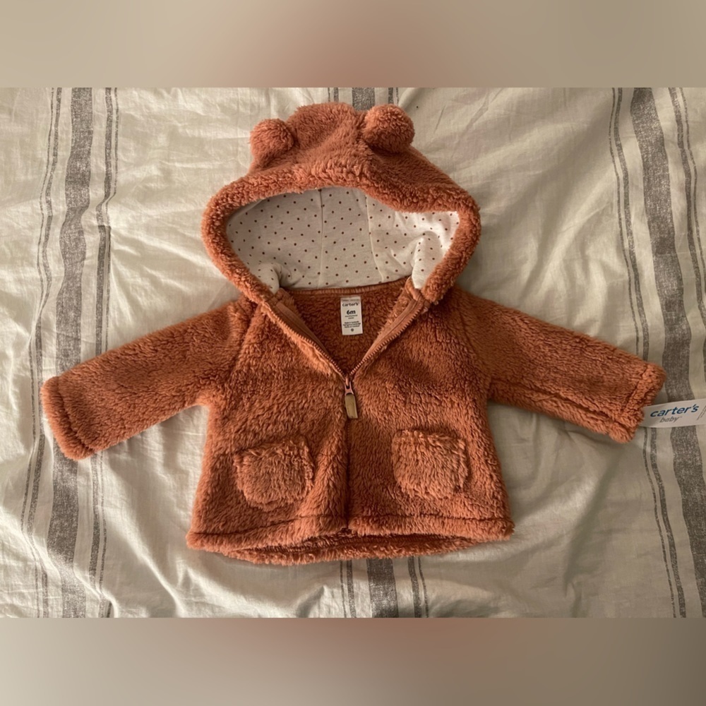 🆕Carter’s | pink fleece coat with teddy hood | baby girl 6 mo